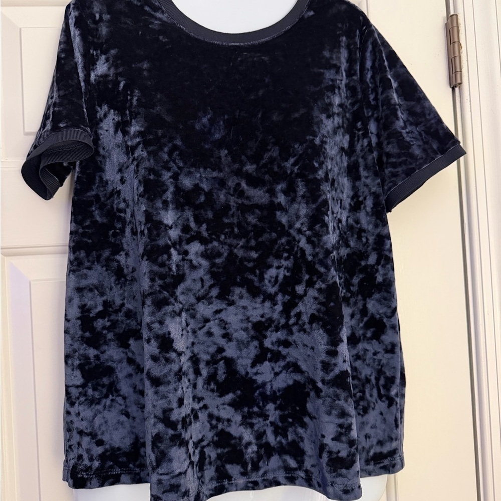 Crushed velvet blue navy indigo short sleeve t shirt